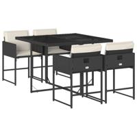 5-delige Tuinset met kussens poly rattan zwart - thumbnail