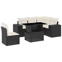 6-delige Loungeset met kussens poly rattan zwart - thumbnail