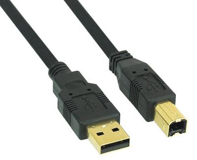 InLine USB 2.0 kabel, A aan B, zwart, contacten goud, 5m