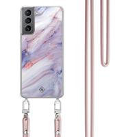 Samsung Galaxy S21 hoesje met rosegoud koord - Marmer paars - thumbnail