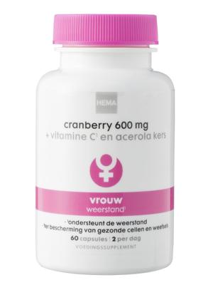 HEMA Cranberry 600 mg+ vitamine C en acerola kers - 60 stuks HEMA Cranberry 600 mg+ vitamine C en acerola kers - 60 stuks