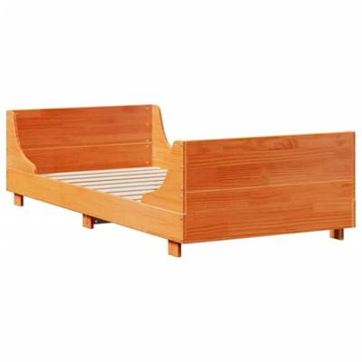 Bed met boekenkast zonder matras massief hout wasbruin 75x190cm