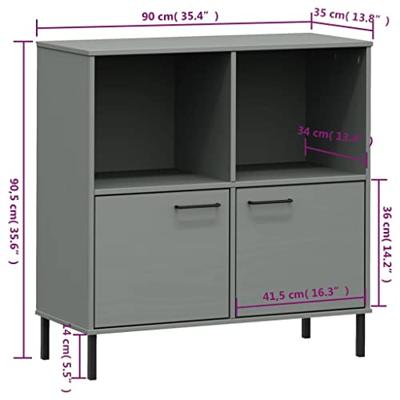 Boekenkast met metalen poten OSLO 90x35x90,5 cm hout grijs