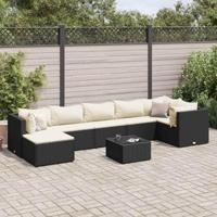 8-delige Loungeset met kussens poly rattan zwart - thumbnail