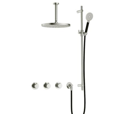 Hotbath Cobber IBS70 inbouwdouche met ronde handdouche, 15cm plafondbuis, 30cm hoofddouche en glijstang nikkel glans