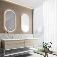 Badkamermeubelset BWS Anubis Frame 160cm 2 Laden Grijs Eiken Met Wastafel (Naar Keuze) - thumbnail