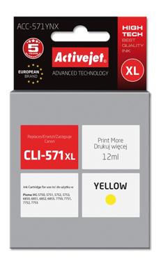 Activejet ACC-571YNX (Canon CLI-571Y XL vervanging; Supreme; 12 ml; geel)