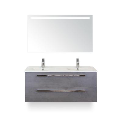 Seville Badmeubelset 120 cm - 2 laden Beton Antrac - Wastafel Enjoy Dubbel - met Sence Spiegel