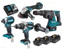 Makita DLX4104TJ1 Combiset - DHP492 Accu Klopboormachine + DGA513 Haakse Slijper + DHR243Z boorhamer + DTD153 slagschroevendraaier | 18v 5.0Ah Li-ion - thumbnail