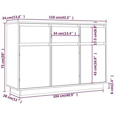 Dressoir 110x34x75 cm massief grenenhout