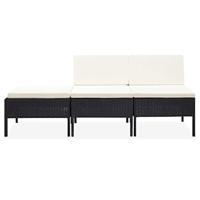 3-delige Loungeset met kussens poly rattan zwart - thumbnail