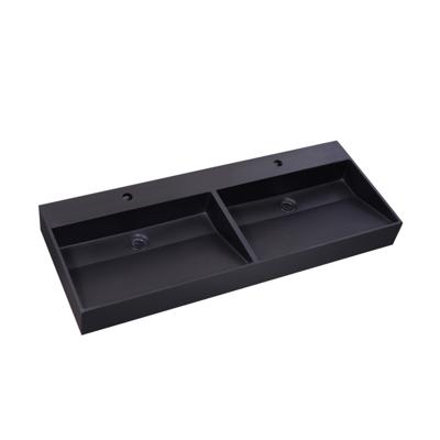 Wastafel Sanilux Quartz Trend 140x47x12 cm Dubbele Spoelbak Mat Zwart (2 kraangaten)