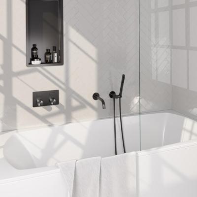 Brauer Gunmetal Carving Thermostatische Inbouw Badkraan Drukknoppen - Uitloop - Staaf - Doucheslang - Wandaansluitbocht - Handdouche - Gunmetal Geborsteld Pvd