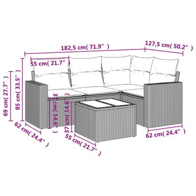 4-delige Loungeset met kussens poly rattan bruin