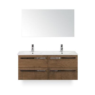 Seville Badmeubelset 120 cm - 4 laden Tabacco - Keramische Wastafel Wit Enjoy - met Spiegel
