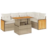 6-delige Loungeset met kussens poly rattan acacia beige - thumbnail
