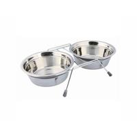 TRIXIE VOER / WATERBAK-SET KLAPPERBESCHERMING RVS / METAAL GRIJS 2X1,5 LTR - thumbnail