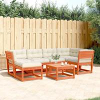 6-delige Loungeset met kussens massief grenenhout wasbruin - thumbnail