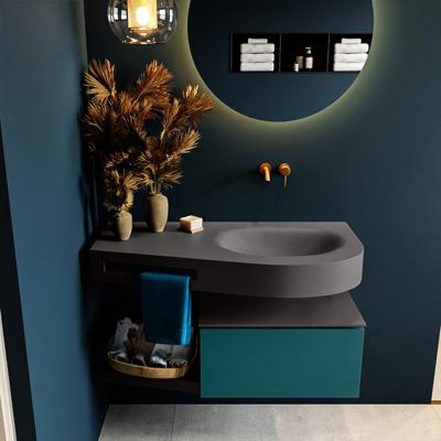MONDIAZ RIVA 100cm badmeubel onderkast / planchet kleur Smag met 1 lade. Wastafel DULCET rechts 0 kraangaten kleur Dark_Grey.