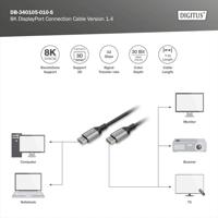 Digitus DB-340105-010-S DisplayPort Adapter [1x DisplayPort stekker - 1x DisplayPort stekker] Zwart Afgeschermd, Rond 1 m - thumbnail