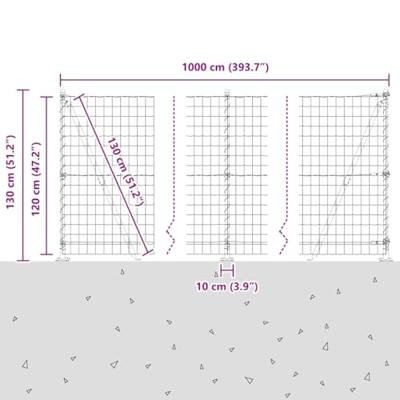 VidaXL Hek met paal grijs 1,2 x 10 m staal
