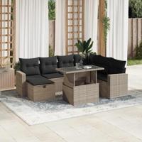 8-delige Loungeset met kussens poly rattan lichtgrijs - thumbnail
