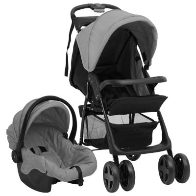 VidaXL Kinderwagen 3-in-1 staal lichtgrijs en zwart VidaXL Kinderwagen 3-in-1 staal lichtgrijs en zwart