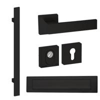 Hardbrass Voordeurset vierkant met greep Miami SKG3 met kerntrekbeveiliging - zwart - thumbnail