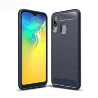 Geborsteld textuur koolstofvezel TPU Case voor Galaxy A20e (marineblauw) - thumbnail