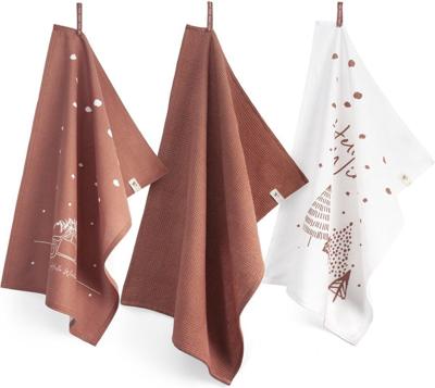 Walra Kerst Theedoeken & Handdoeken - Hello Winter - 3 stuks - Terra