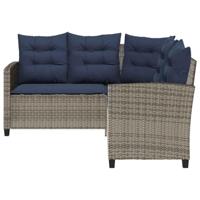 Tuinbank met tafel en kussens L-vormig poly rattan grijs - thumbnail