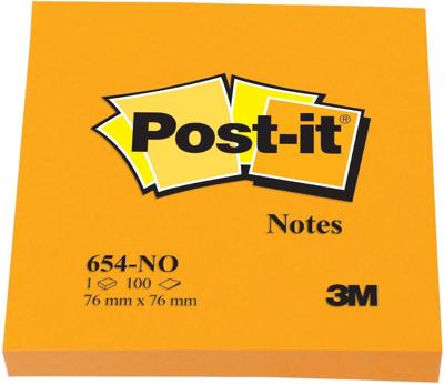 Memoblok Post-it 654 76x76mm oranje 100 vel