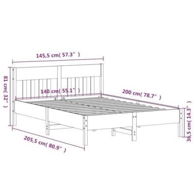 Bedframe met hoofdbord massief grenenhout wit 140x200 cm