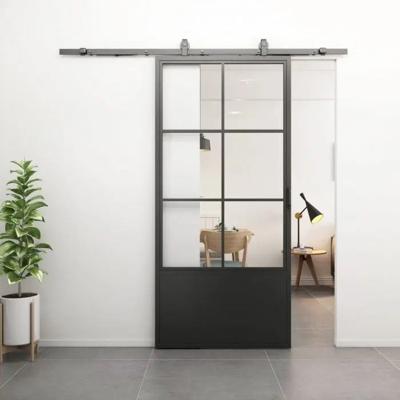 Loftdeur Stalen schuifdeur 6-vaks kickplate helder glas met schuifdeursysteem Loftdeur Stalen schuifdeur 6-vaks kickplate helder glas met schuifdeursysteem