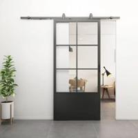 Loftdeur Stalen schuifdeur 6-vaks kickplate helder glas met schuifdeursysteem - thumbnail