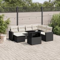 8-delige Loungeset met kussens poly rattan zwart - thumbnail