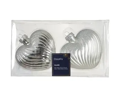 Decoris kersthangers glas hart 2st zilver