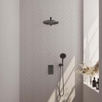 BRAUER Gunmetal Edition thermostatische inbouw regendouche 3-weg omstelling SET 32 met 30 cm douchekop en rechte muurarm en 3-standen handdouche en doucheslang en wandaansluitbocht gunmetal geborsteld PVD - thumbnail