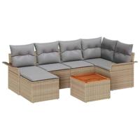 Tuinbankenset met kussen 7 pcs Beige poly rattan - thumbnail