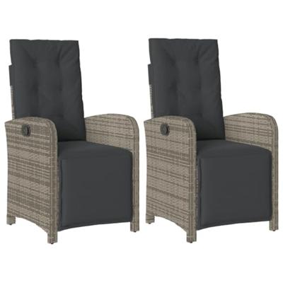 Tuinstoelen 2 st verstelbaar met voetensteun poly rattan grijs