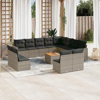 13-delige Loungeset met kussens poly rattan grijs