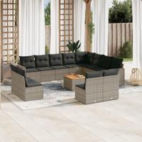 13-delige Loungeset met kussens poly rattan grijs - thumbnail