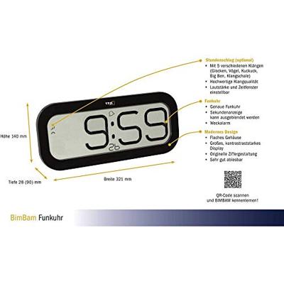 TFA Dostmann 60.4514.01 Wandklok Zendergestuurd 28 mm x 321 mm x 140 mm Zwart