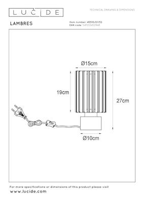 Lucide LAMBRES - Tafellamp - Ø 15 cm - 1xE27 - Zwart