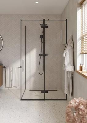 Saqu Grace douchecabine met draaideur rechts incl. antikalk 120x90x210cm mat zwart