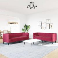 2-delige Loungeset Chesterfield met bolsters fluweel wijnrood - thumbnail