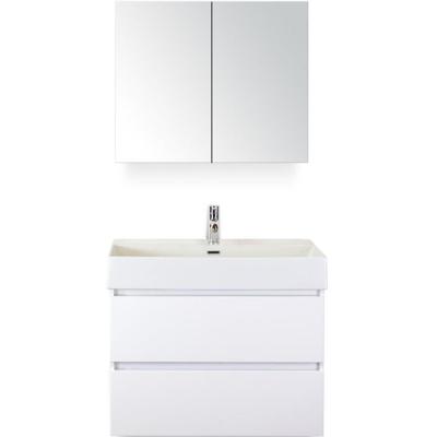 Maxx XL Badmeubelset 80 cm - Wit Hoogglans - Wastafel Kube 1 Kraangat met Spiegelkast