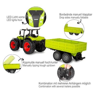 Jamara 1/24 Claas Arion 660 tractor met aanhangwagen