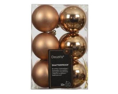 Kerstballen kunststof d6 cm brandy 12 st Decoris - Decoris