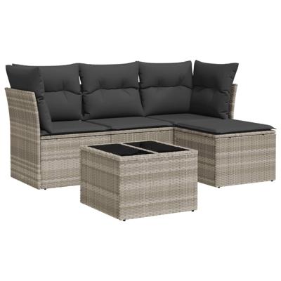 4-delige Loungeset met kussens poly rattan lichtgrijs - thumbnail